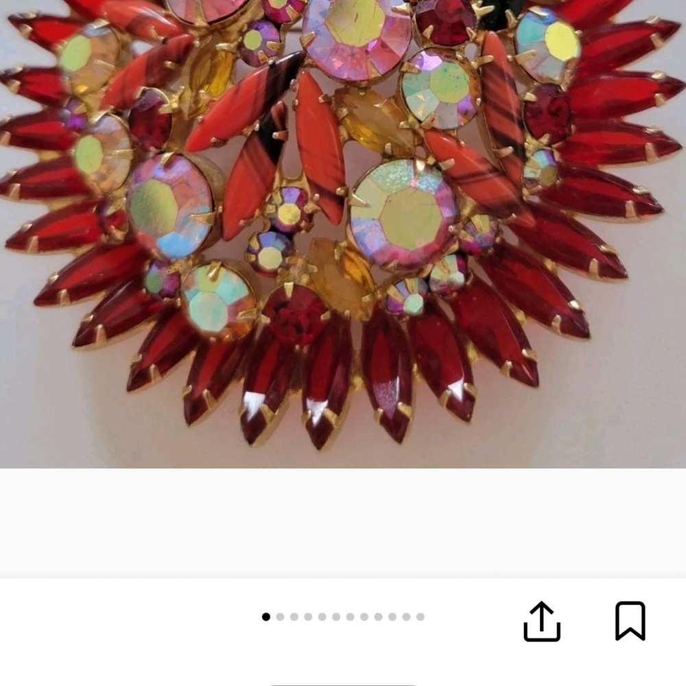 Juliana Red and Gold Rhinestone Brooch